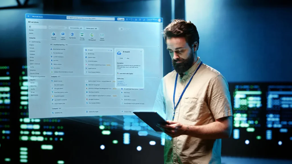 Infraestructura-Cloud-hombre en servidor con portal azure